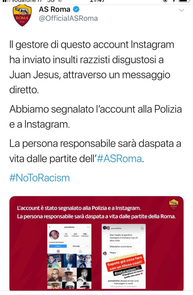 La Roma in difesa di Juan Jesus