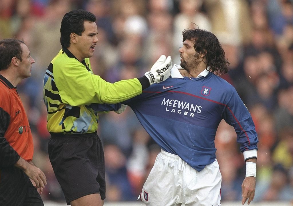 Sieb Dykstra of Dundee Utd and Marco Negri of Rangers