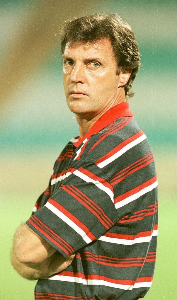 15 JAN 1996:  DUTCHMAN RUUD KROL, MANAGER OF EGYPT, WATCHES HIS TEAM PLAYING AGAINST ANGOLA IN THE F