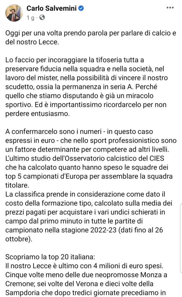 IL SINDACO DI LECCE ESAGERA
