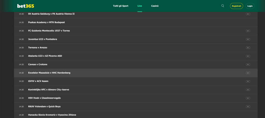 Palinsesto Bet365 25 ottobre