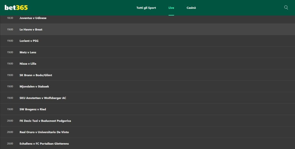 Palinsesto Bet365