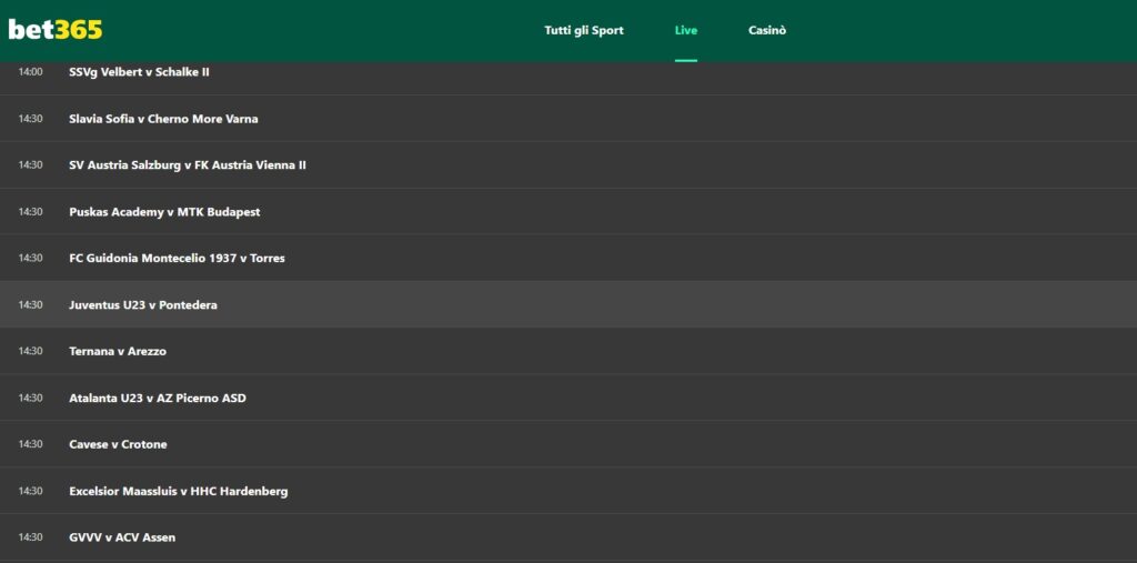Palinsesto Bet365