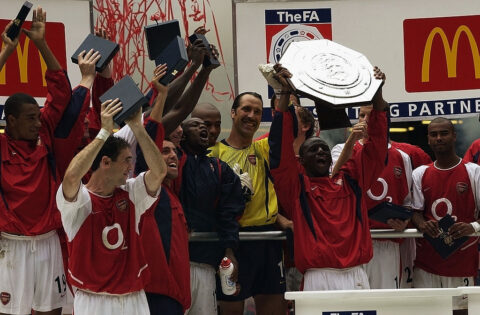 Patrick Vieira of Arsenal with trophy