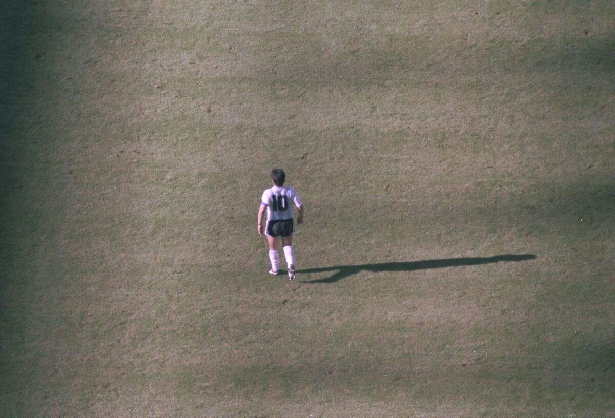 Diego Maradona of Argentina walking on the pitch during the Argentina v Cameroon match