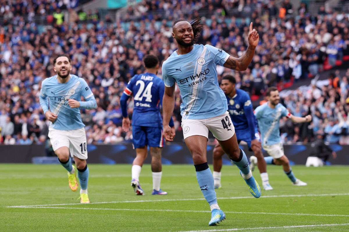 Antoine Semenyo esulta dopo il go decisivo nella finale di Fa Cup tra Man City e Chelsea - Ph Getty Images