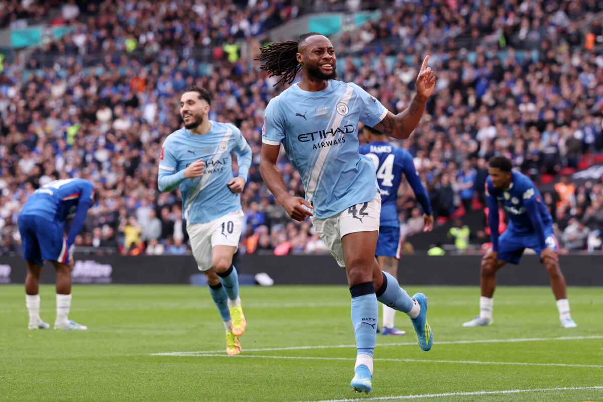 Antoine Semenyo esulta dopo il go decisivo nella finale di Fa Cup tra Man City e Chelsea - Ph Getty Images