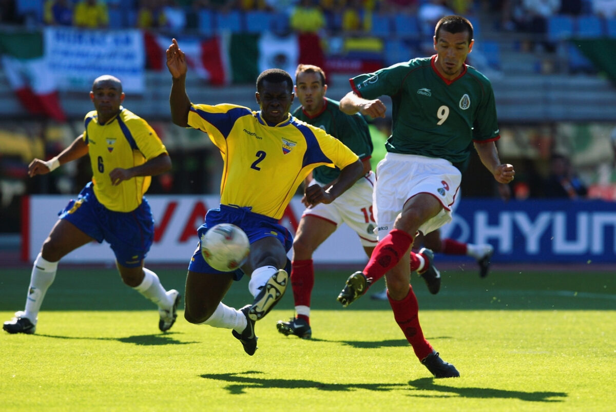 Jared Borgetti of Mexico scores the first goal