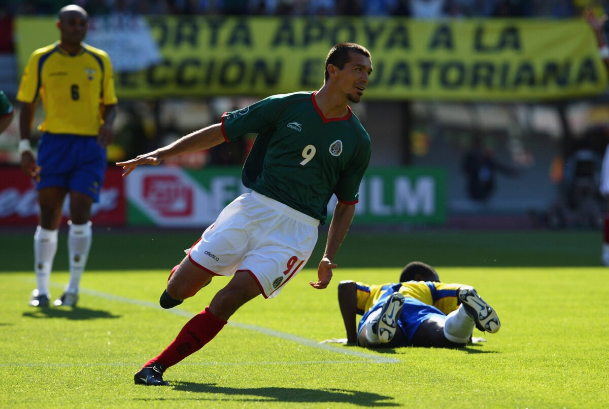 Jared Borgetti of Mexico celebrates after scoring the first goal