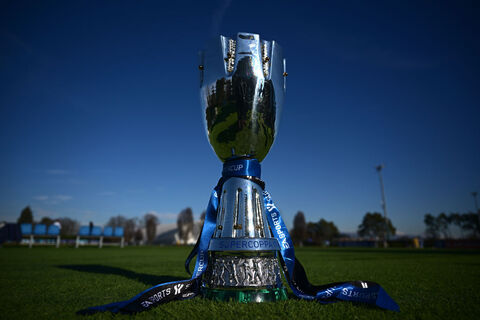 The Italian Super Cup Trophy Is Dispalyed At FC Internazionale Traning Ground