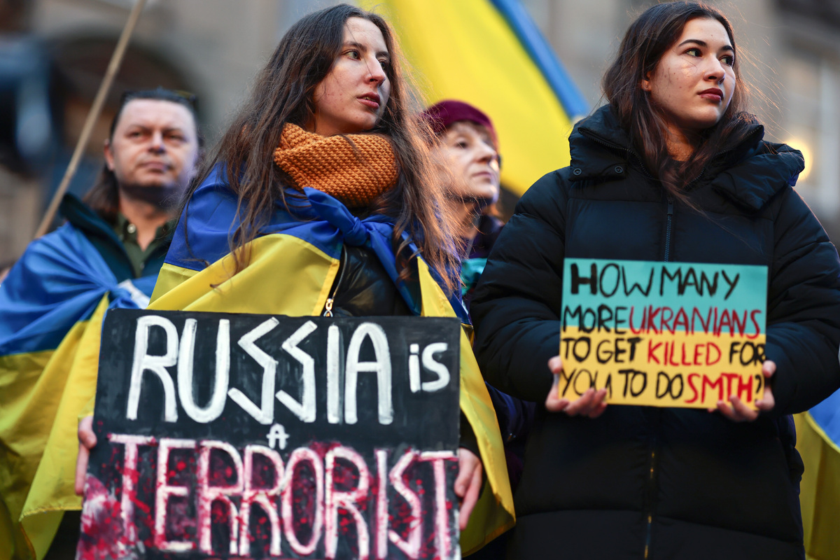 Demonstrations Held In Scotland To Mark Fourth Anniversary Of Russia's Invasion Of Ukraine