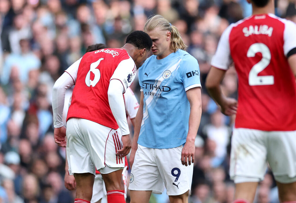Gabriel, Arsenal e Haaland, Manchester City litigano durante la partita del 19 Aprile del 2026 - Ph Getty Images